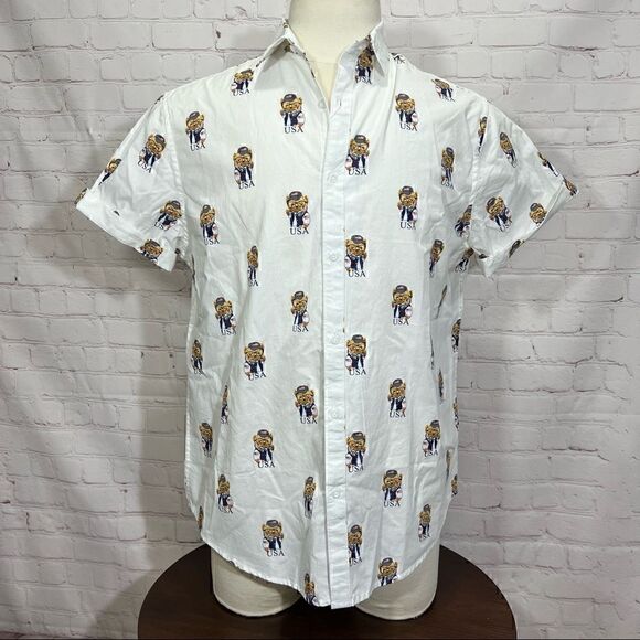 DENIM & FLOWER shirt All American Teddy Bear image like  Ralph Lauren bear NWT - Picture 5 of 6